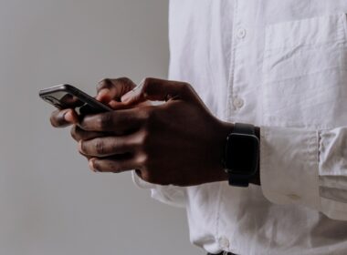 Black man using smartphone