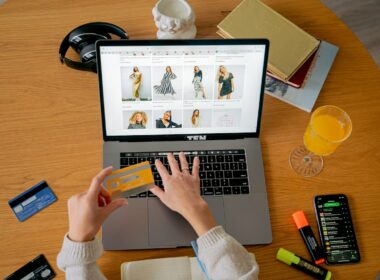 Woman shopping online using a credit card